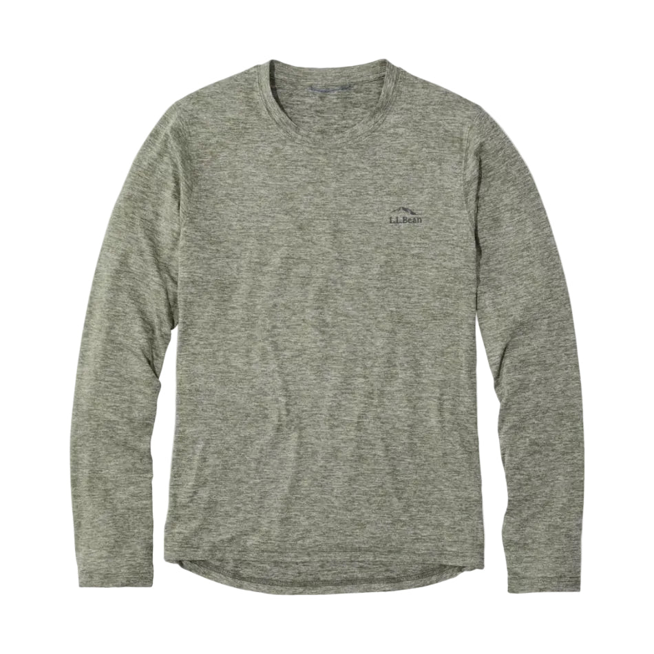 Men's LL Bean Insect Shield Pro Knit Crew in Deep Olive Heather front view flat lay
