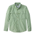 Men's LL Bean Tropicwear Long-Sleeve Shirt in Dark Lichen front view
 flay lay
