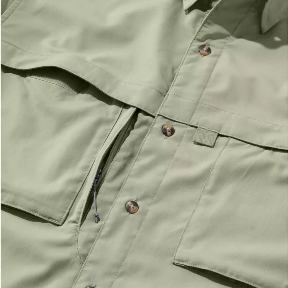 Close-up of fabric texture and construction on the LL Bean Tropicwear Long-Sleeve Shirt