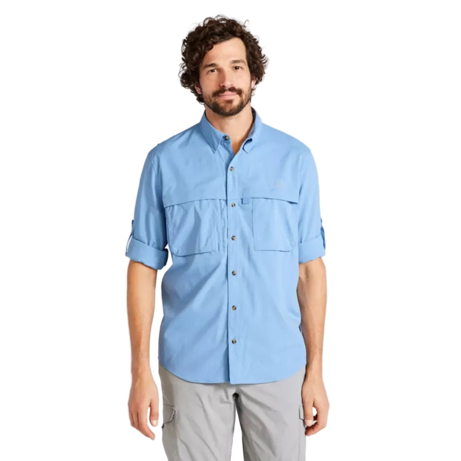 Men's LL Bean Tropicwear Long-Sleeve Shirt  front view sleeve roll
