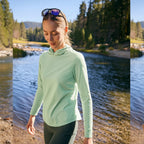 L.L.Bean Women's Insect Shield Field Hoodie in Lichen outdoor lifestyle view