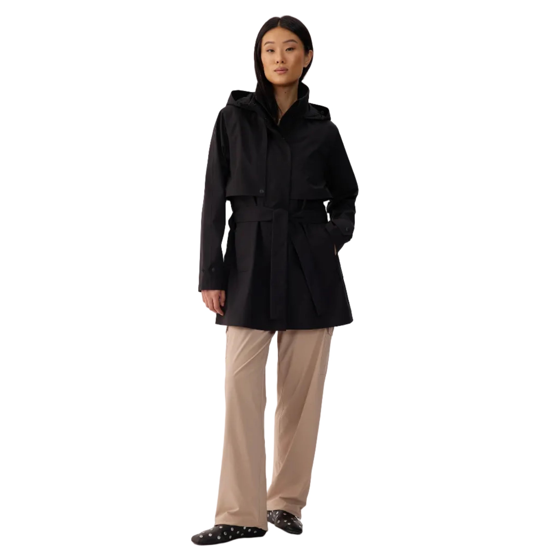 Lolë Alizé Short Trench Coat in black front view