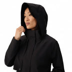 Lolë Alizé Short Trench Coat in black waterproof fabric and hood detail