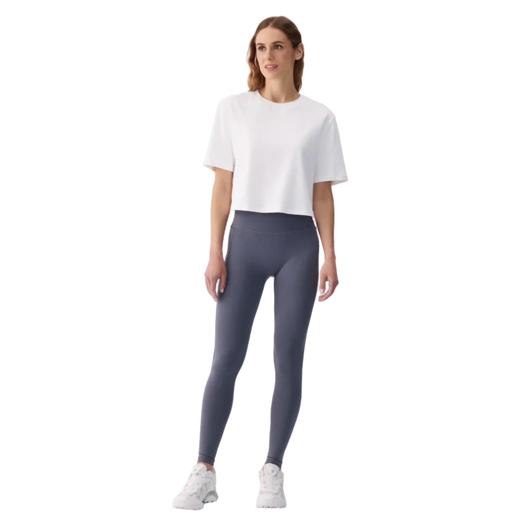 Lolë Boost Ankle Leggings in stone blue front view
