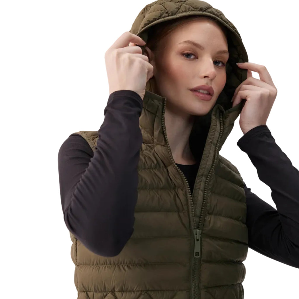 Detail view of Lolë Women’s The Base Insulated Vest in Moss
