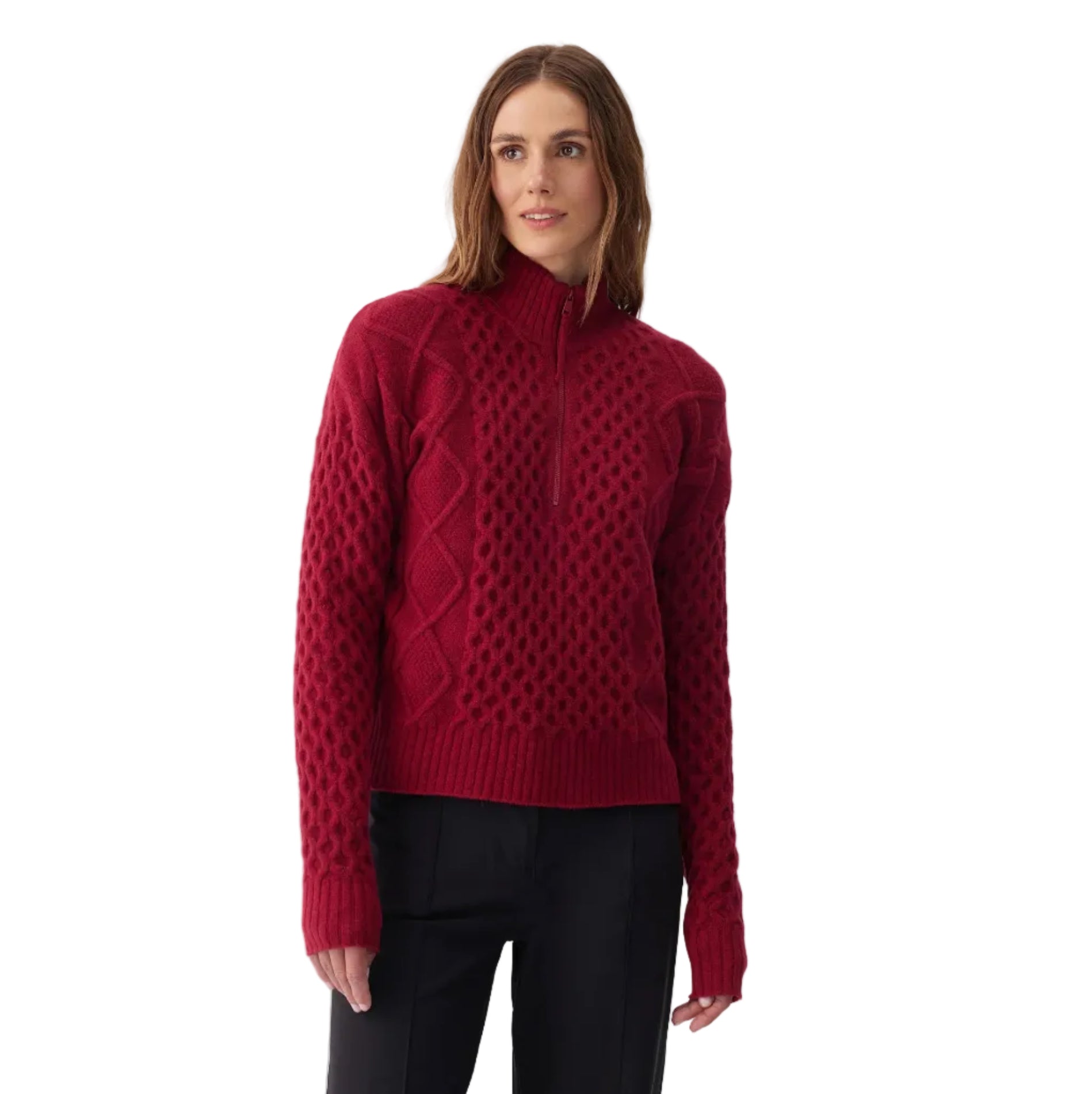 Lolë Women’s Camila 1/2 Zip Sweater in Garnet front view