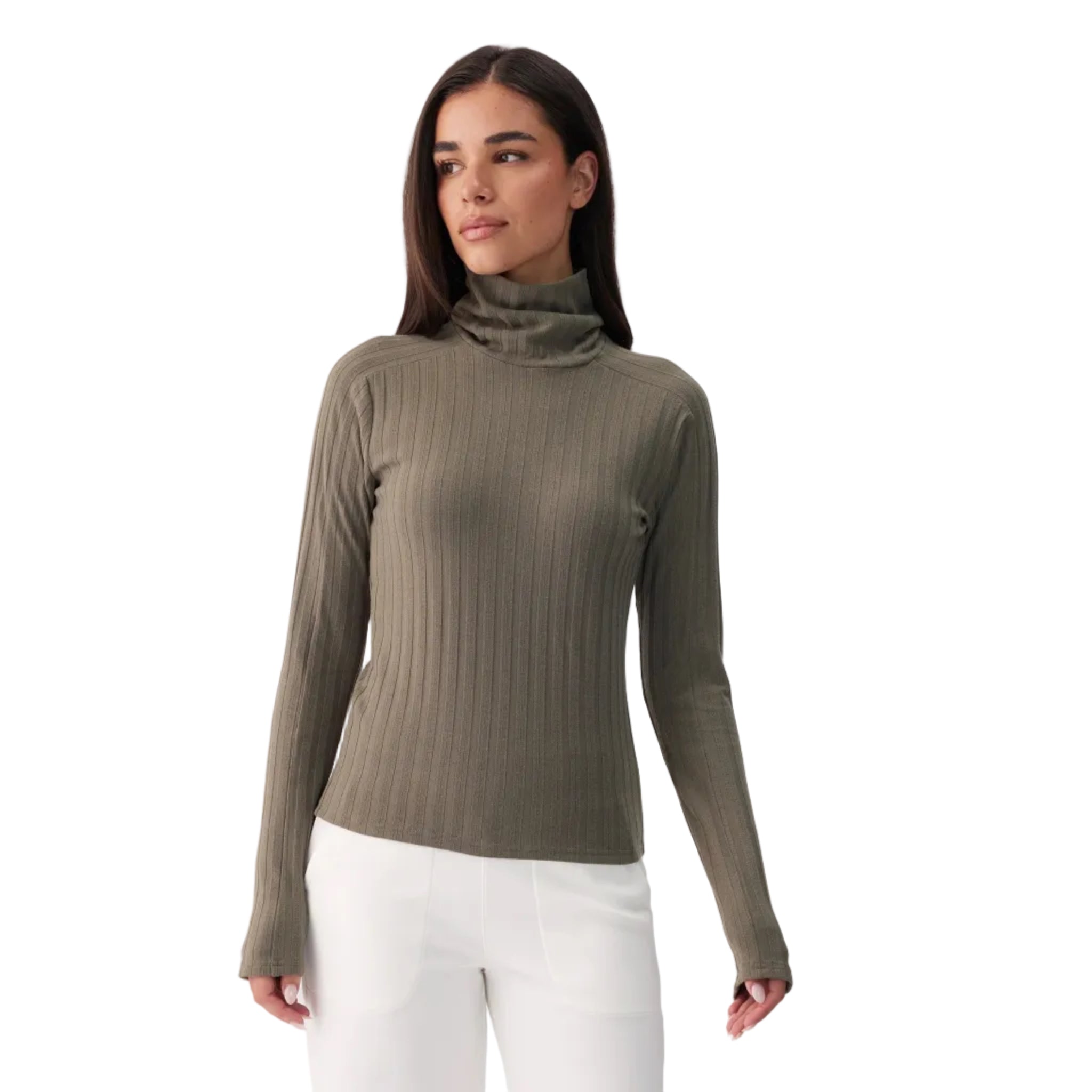 Lolë Women’s Celeste Turtleneck in Moss front view