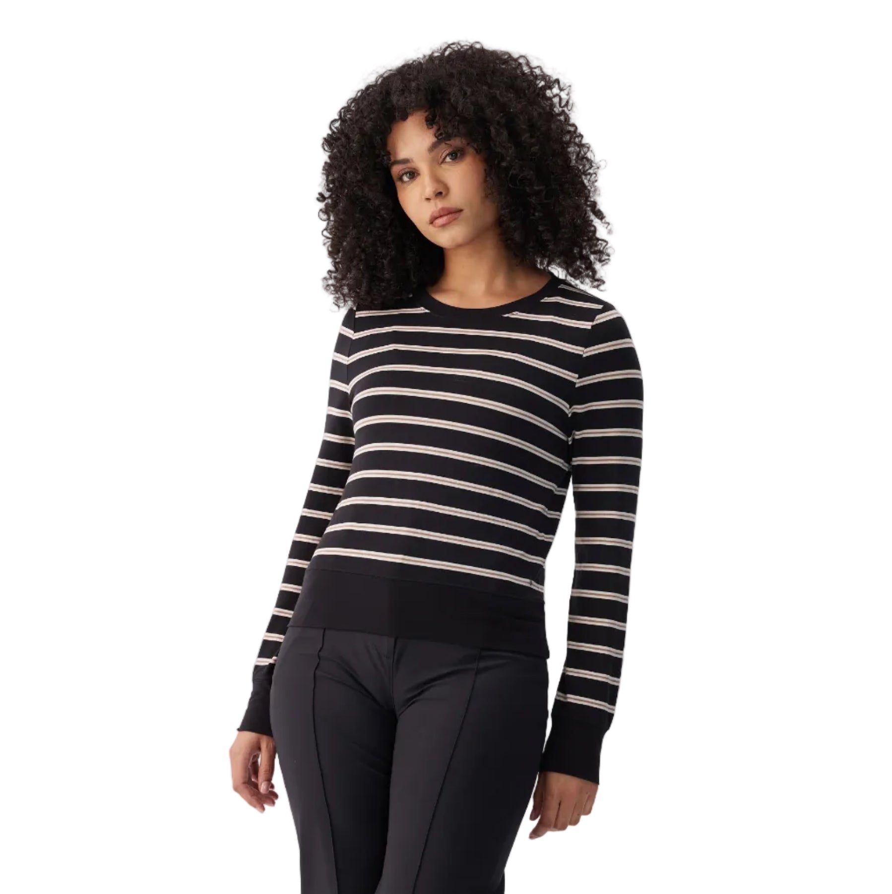 Lolë Women’s Dynamic Long Sleeve in Black Dynamic Stripe front view