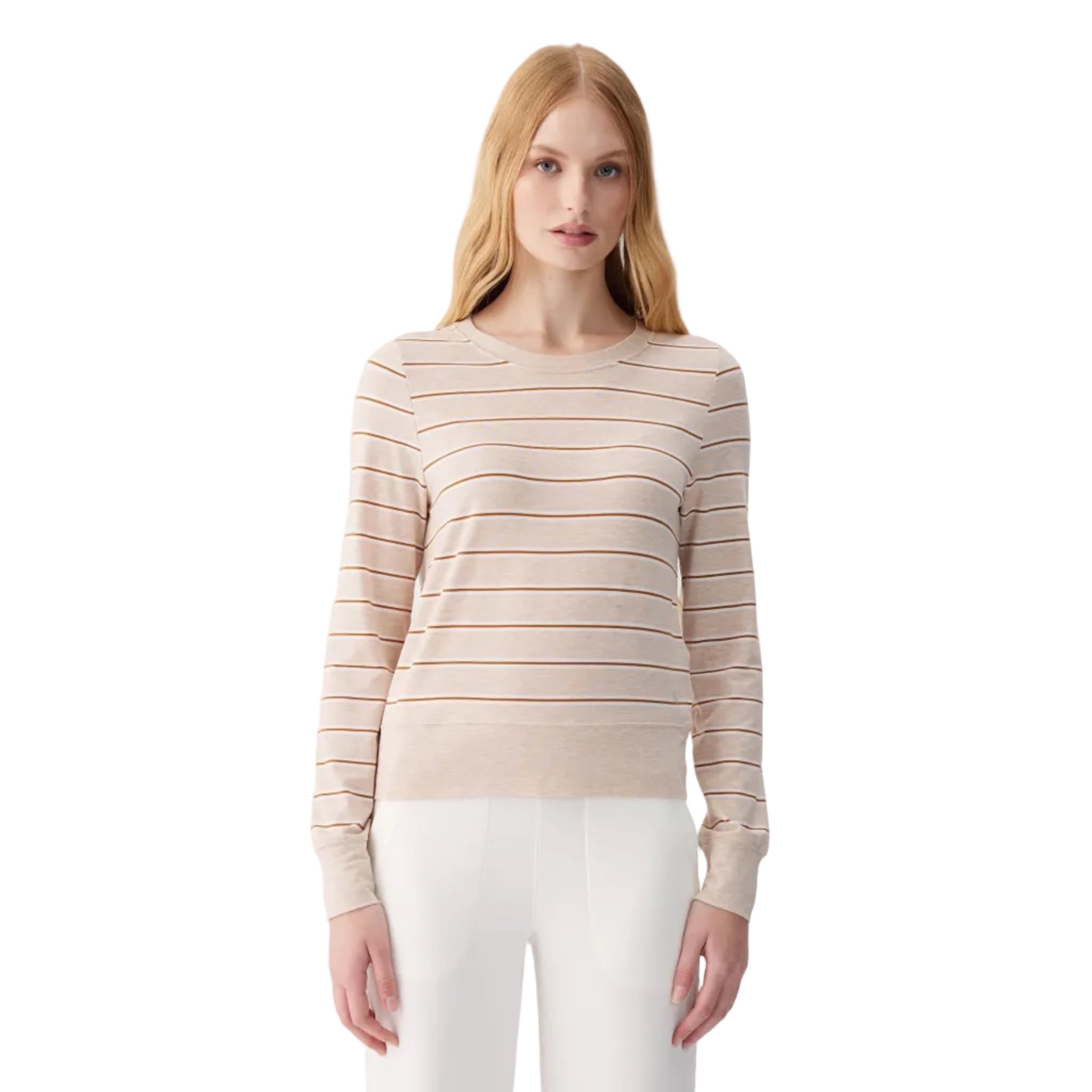 Lolë Women’s Dynamic Long Sleeve in Sandstone Htr Dynamic Stripe front view