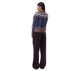 Back view of Md'M navy Fair Isle Pattern Sweater showing geometric pattern across shoulders