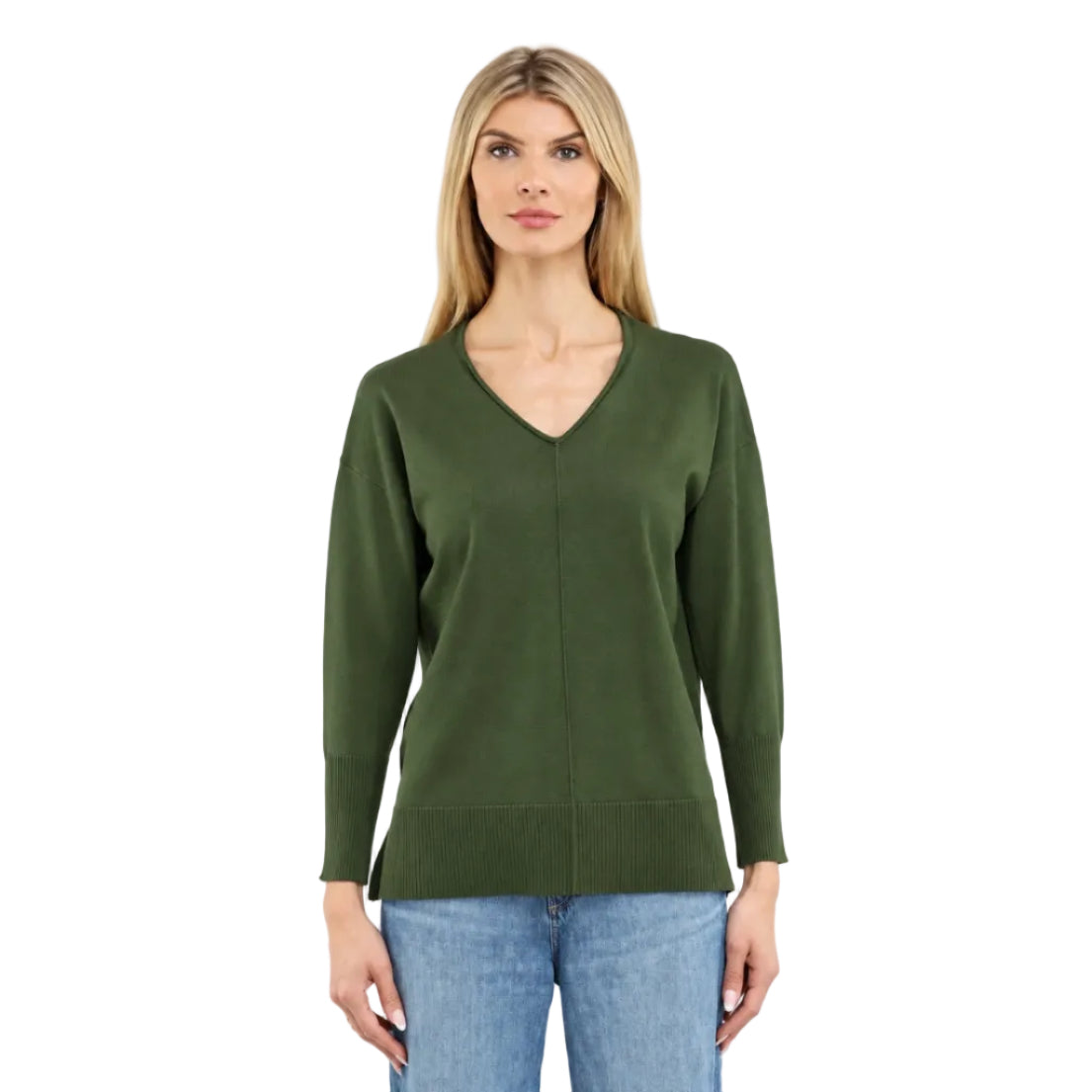 Metric Knits Oversized Pullover with Faux Seams in Atlantic Pine front view