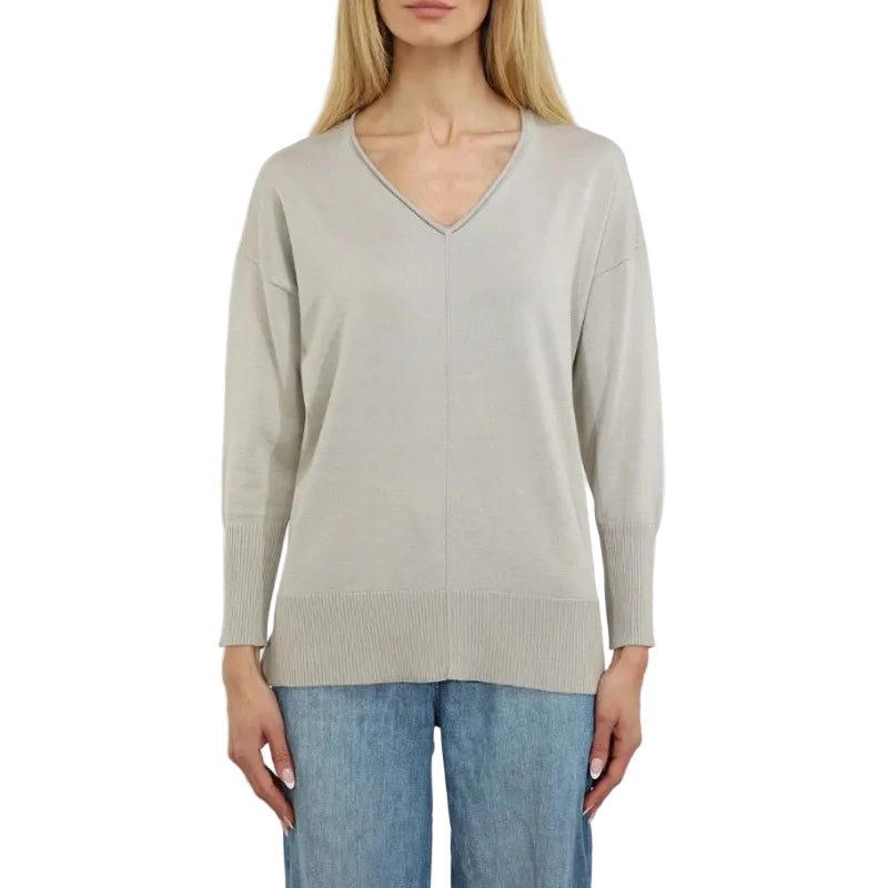 Metric Knits Oversized Pullover with Faux Seams in Sea Salt front view