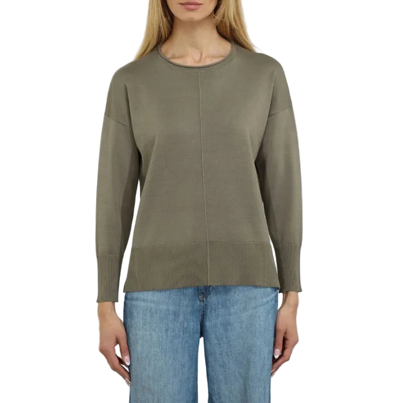 Metric Knits Oversized Pullover with Rolled-Edge Neck in Sundried Olive front view