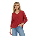 Metric Knits Oversized V-Neck Pullover with ribbed sleeves in Redwood, front view