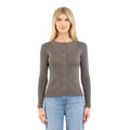Metric Knits Ribbed Crew Long Sleeve Cardigan in Sea Island front view with contoured ribbed knit
