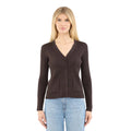 Metric Knits Ribbed Long Sleeve Cardigan in Bitter Chocolate front view