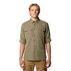 Mountain Hardwear Canyon Long Sleeve Shirt in Stone Green polyester dobby fabric front view