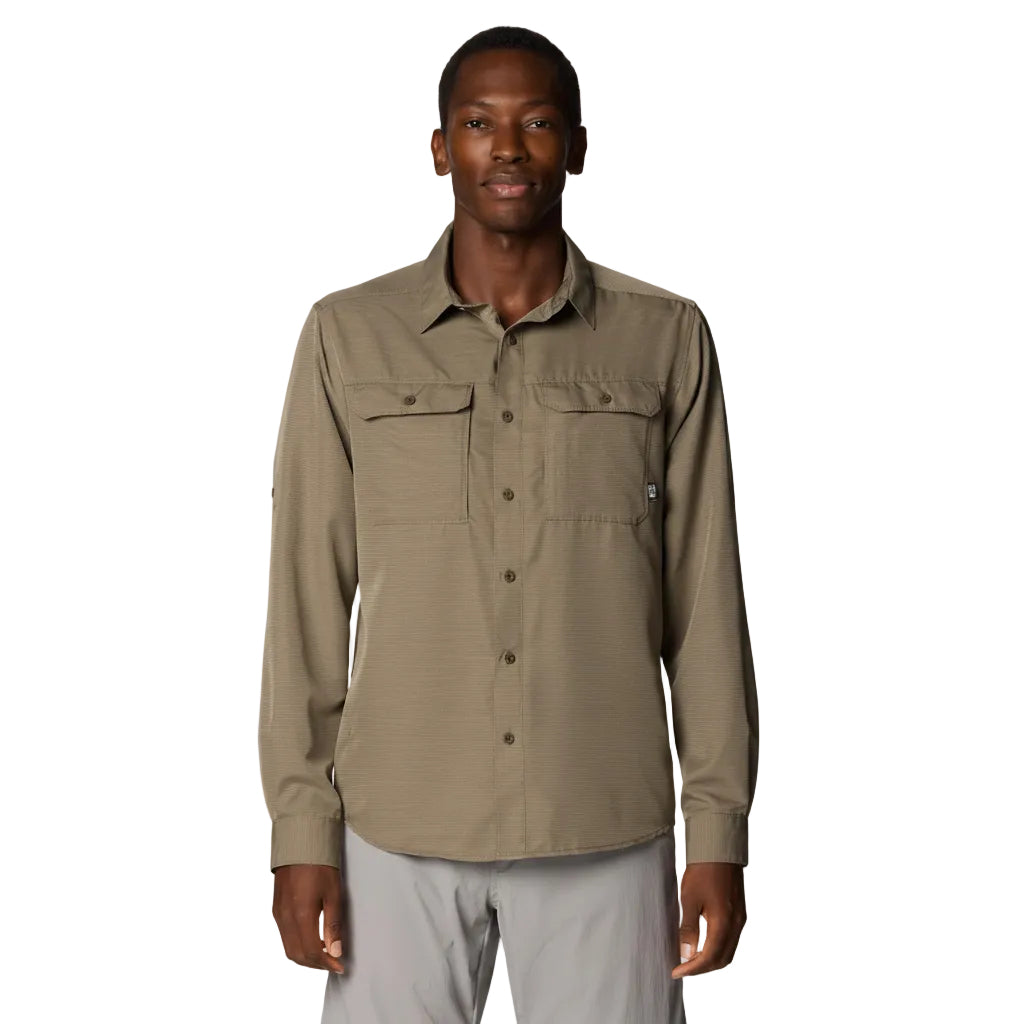 Mountain Hardwear Canyon Long Sleeve Shirt in Tierra polyester dobby fabric front view