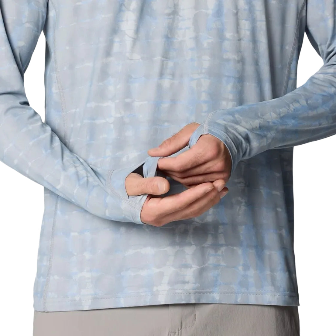 Mountain Hardwear men’s Crater Lake Hoody in Glacial Prismatic Print hood and fabric detail