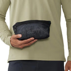 Mountain Hardwear men’s Stretch Ozonic Rain Jacket in Black packable detail view