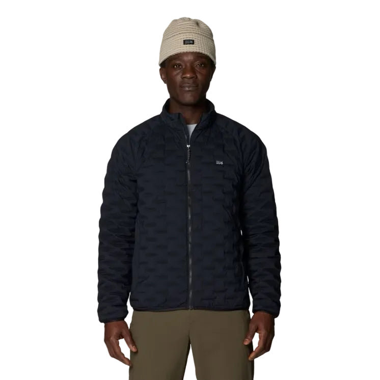 Front view of Mountain Hardwear Men’s StretchDown Light Jacket in Black
