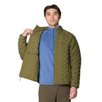 Detail view of the narrow stretch baffles on Mountain Hardwear Men’s StretchDown Light Jacket in Combat Green