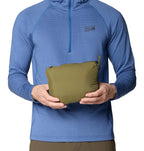 Detail pack view of the narrow stretch baffles on Mountain Hardwear Men’s StretchDown Light Jacket in Combat Green