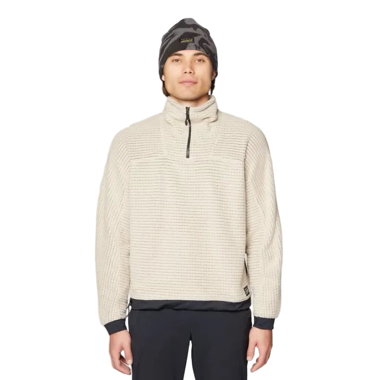 Front view of Mountain Hardwear Men’s Summit Grid Big Grid Half Zip in Fossil