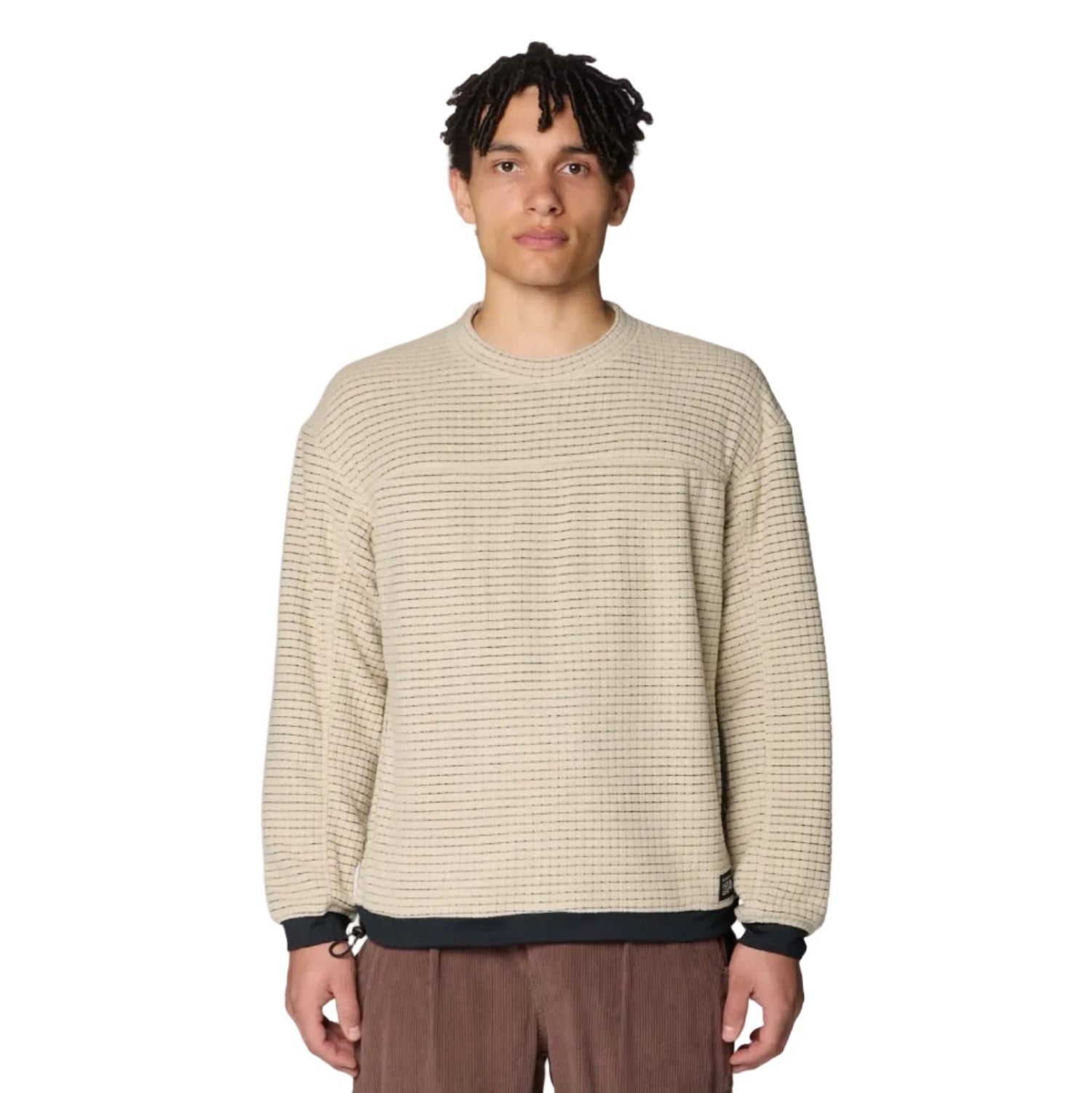 Front view of Mountain Hardwear Men’s Summit Grid Big Grid Pullover Crew in Fossil