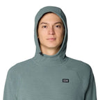 Detail hood view of the grid fleece on Mountain Hardwear Men’s Summit Grid Hoody in Thunderhead Grey