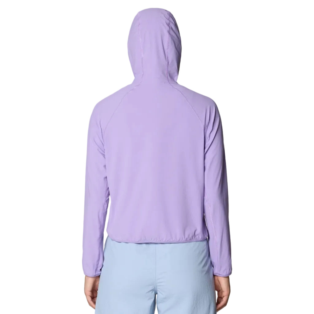 Back view of Mountain Hardwear Sunshield Hoody Pullover with three-piece hood and lightweight stretch fabric