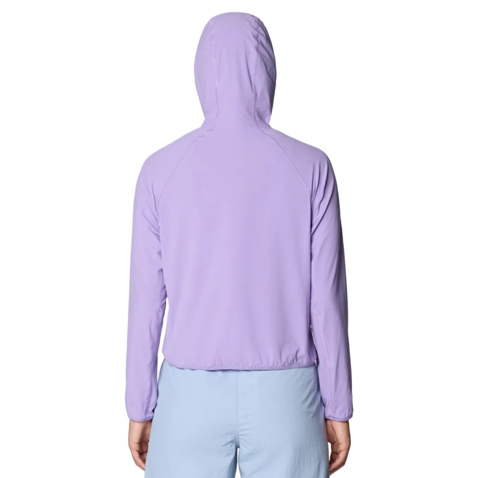 Back view of Mountain Hardwear Sunshield Hoody Pullover with three-piece hood and lightweight stretch fabric