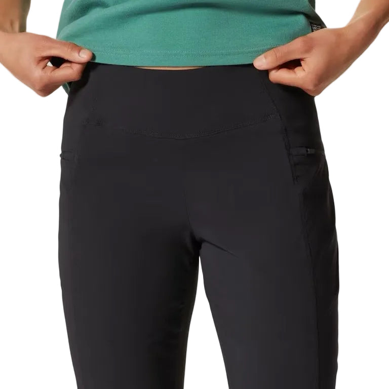 Mountain Hardwear Women's Dynama High Rise Ankle Pant in Black showing high-rise waistband detail