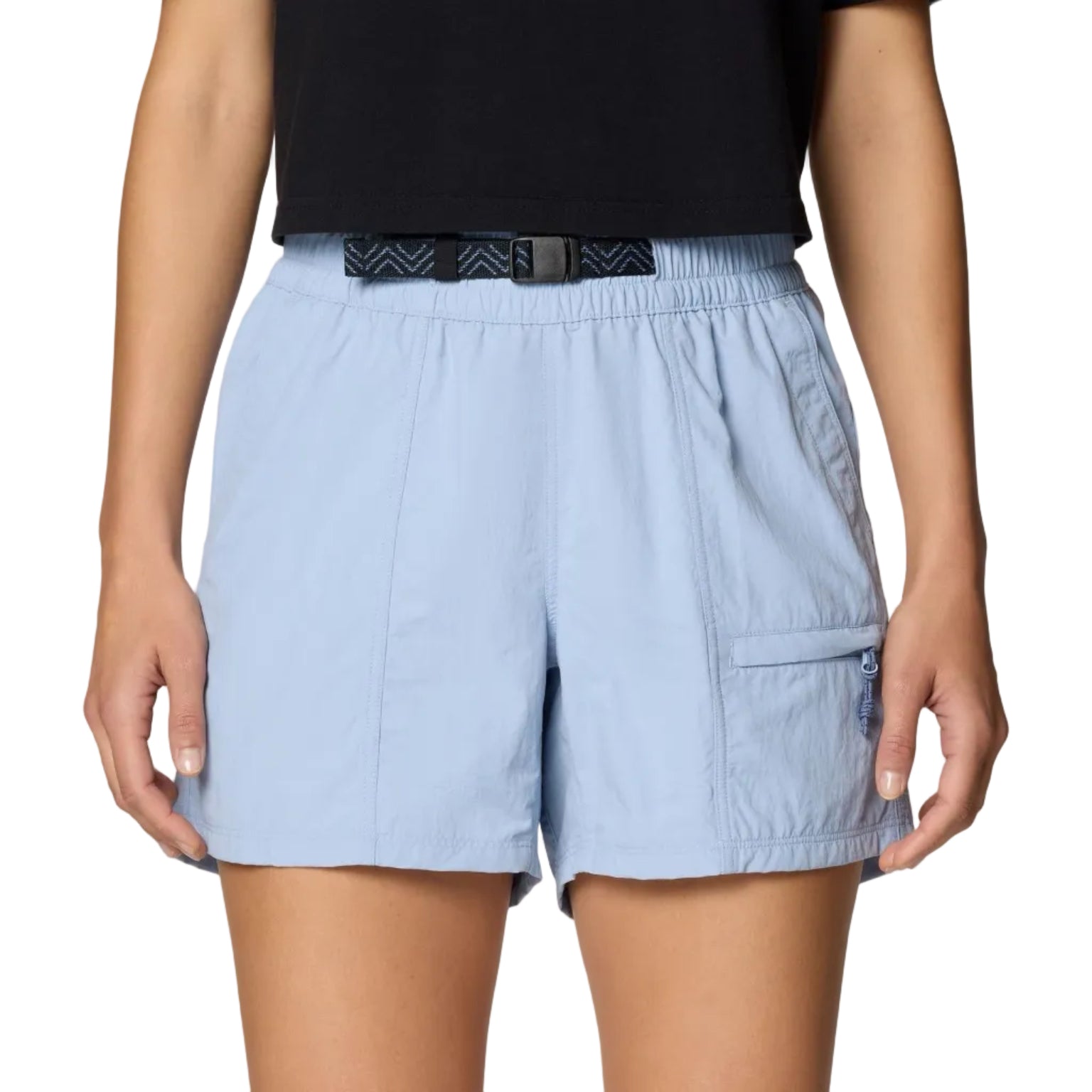 Mountain Hardwear women’s Stryder Belted Short in Beach Breeze waistband and pocket detail