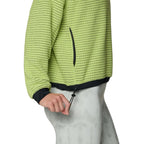 Detail waist view of the grid fleece on Mountain Hardwear Women’s Summit Grid Big Grid Crew in Bright Lichen