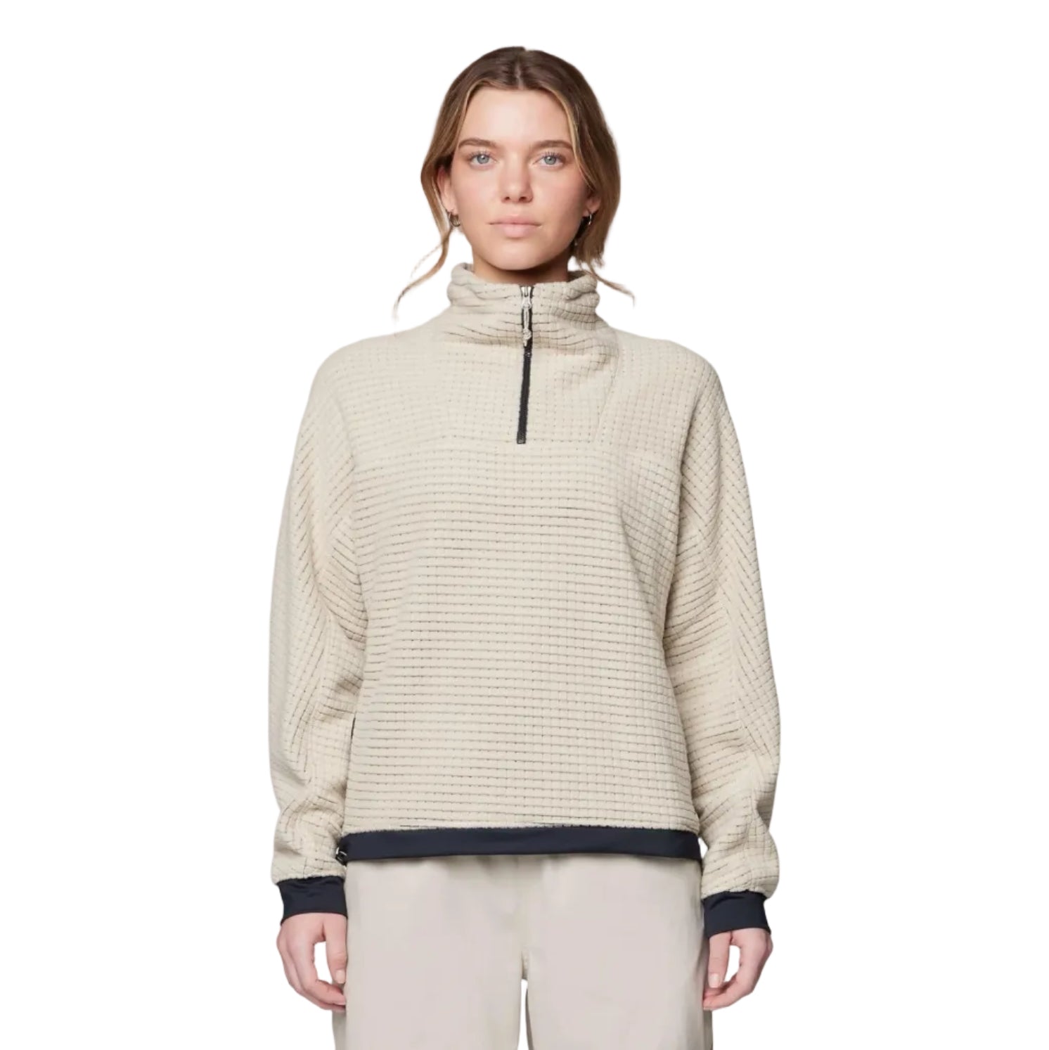 Front view of Mountain Hardwear Women’s Summit Grid Big Grid Half Zip in Fossil