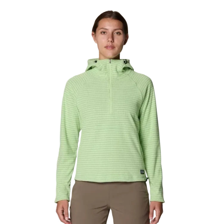 Women’s Mountain Hardwear Summit Grid Half Zip Hoody in Frozen in Lime front view