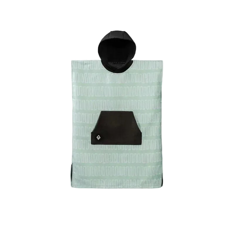 Front view of Nomadix Big Kid Changing Poncho in Switchback Seafoam Green with hood and pocket