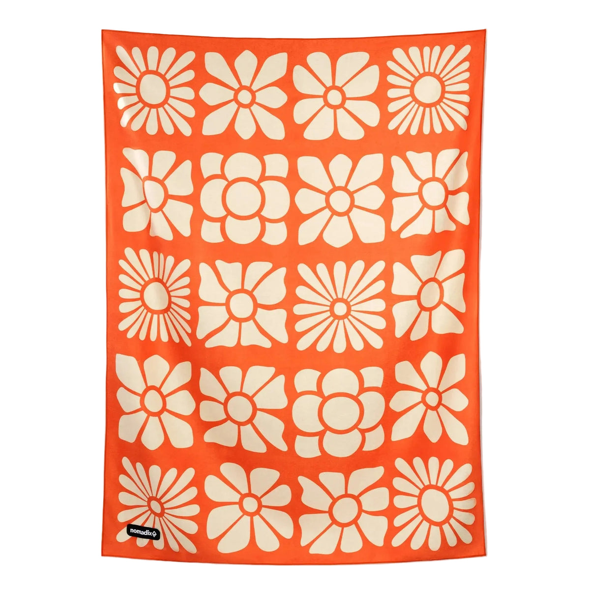 Front view of Nomadix Blanket Towel in Big Flowers Expedition Orange featuring large floral pattern