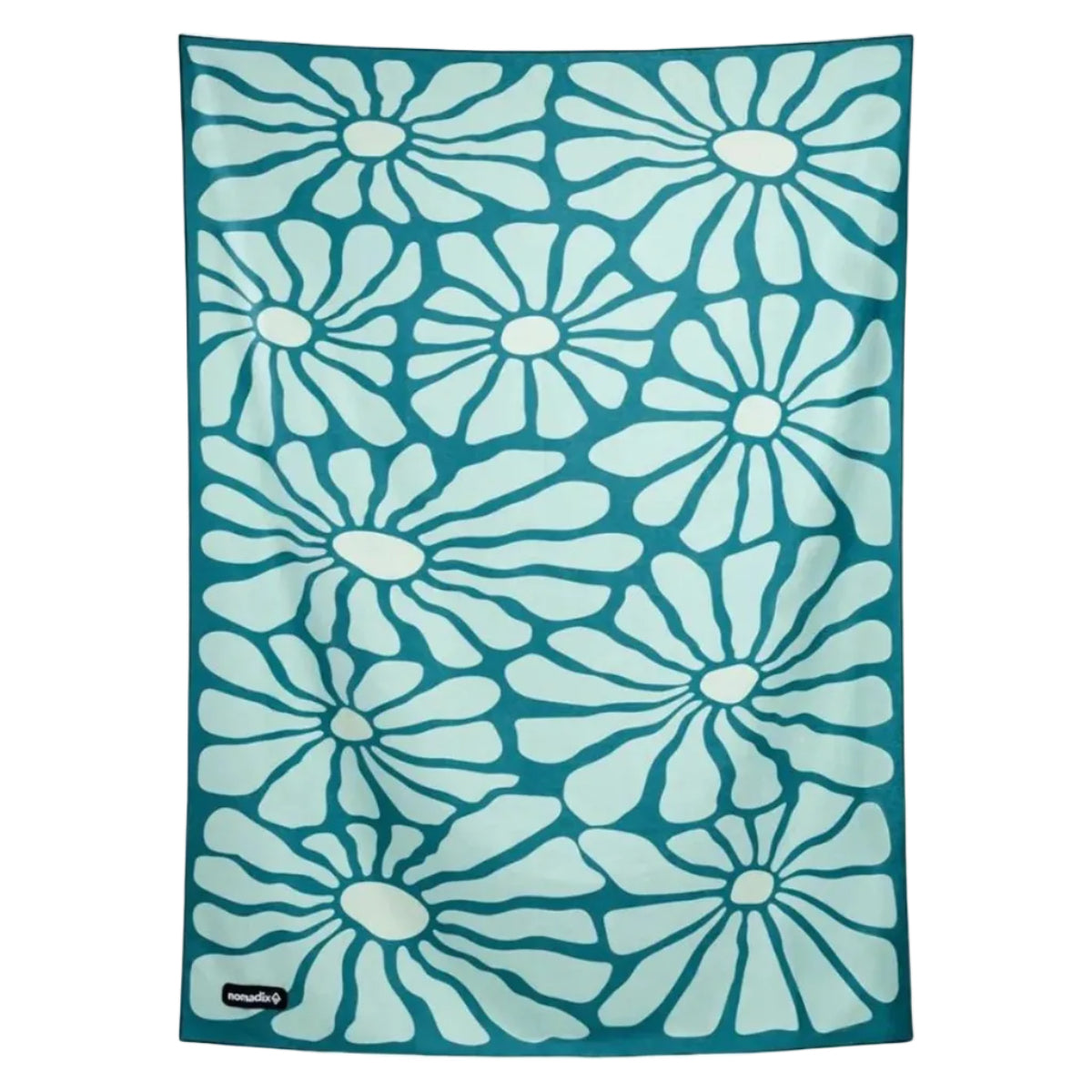 Front view of Nomadix Blanket Towel in Lazy Daisy Seafoam Green featuring a daisy pattern
