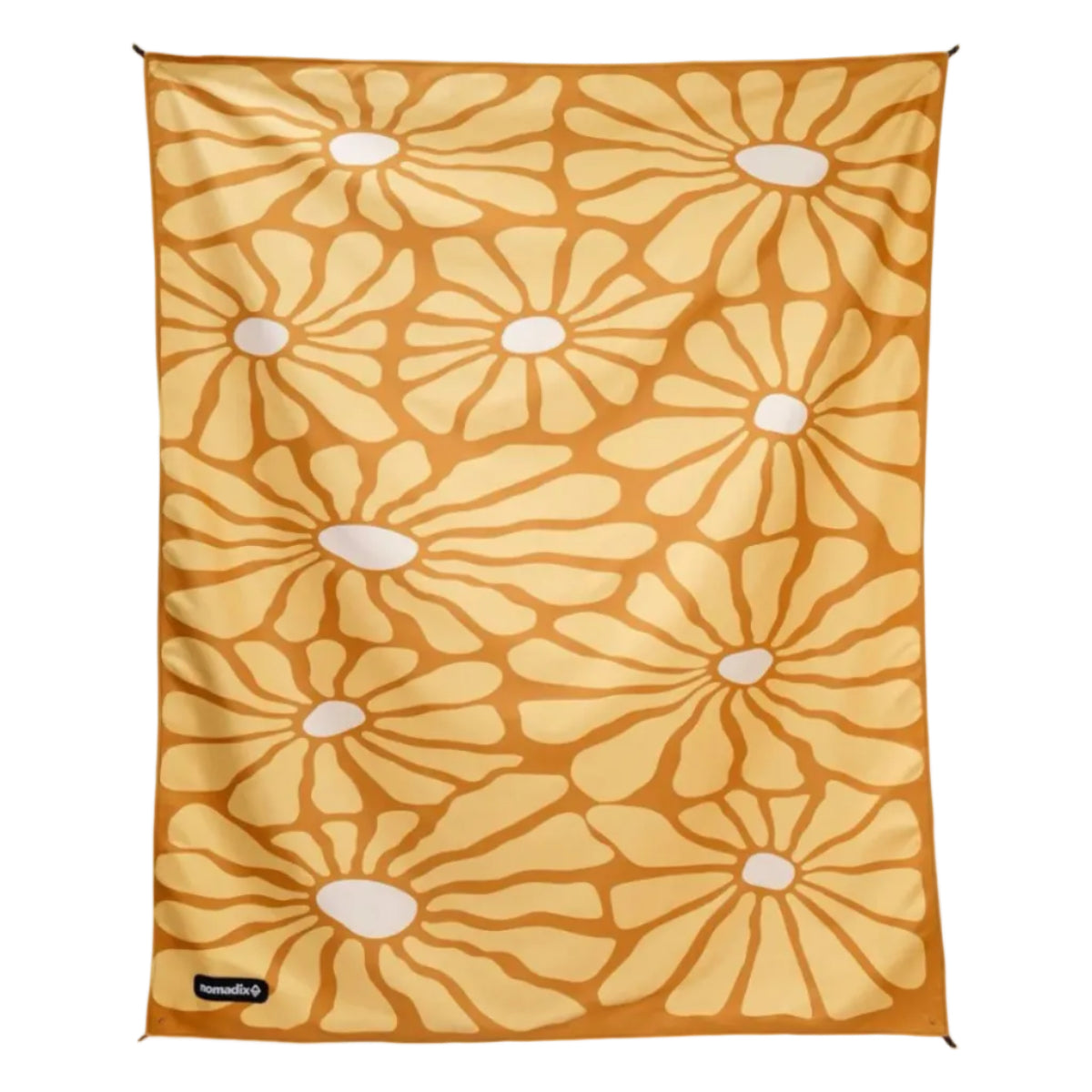 Front view of Nomadix Blanket Towel in Paradise Golden Dusk showing colorful printed design