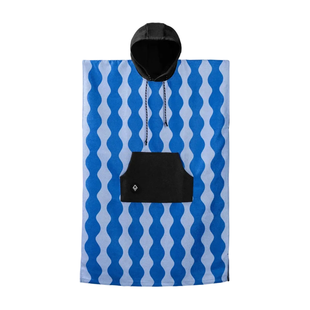 Front view of Nomadix Changing Poncho in Slack Tide Coastal Blue with hood and front pocket
