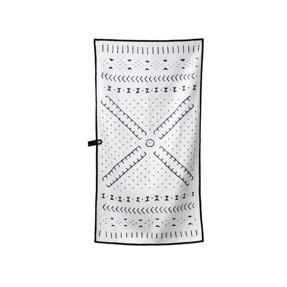 Front view of Nomadix Fitness Towel in Mud Cloth White featuring a geometric patterned design