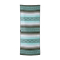 Front view of Nomadix Original Towel in Baja Aqua featuring aqua, black and white geometric stripes