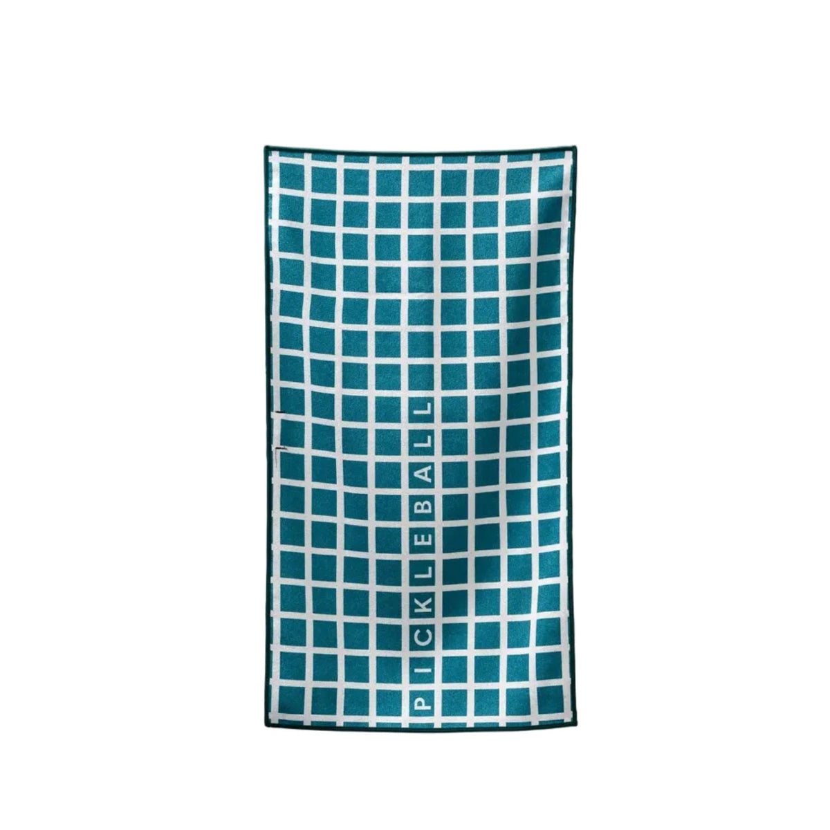 Front view of Nomadix Pickleball Towel in Pickleball Net Teal Ocean with net-inspired pattern