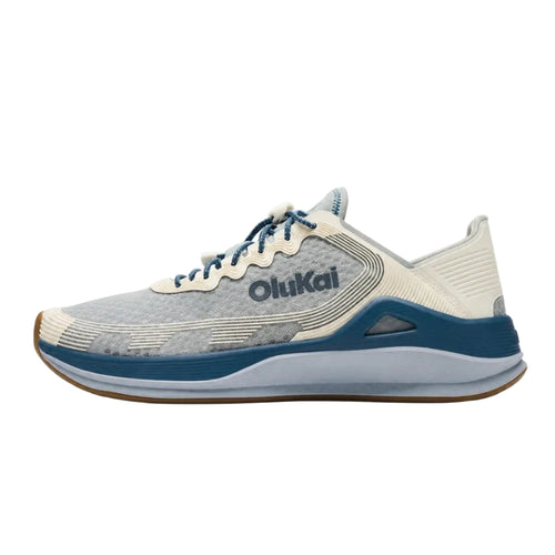 Side view of OluKai ‘Ahi men’s performance marine shoe in Pearl/White Sand