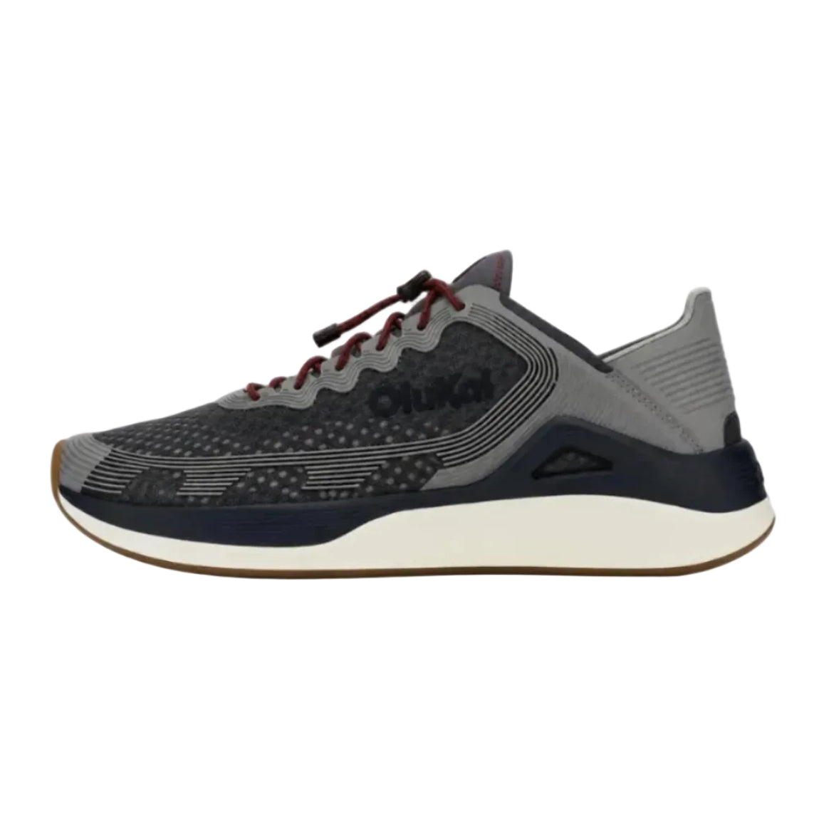 Side view of OluKai ‘Ahi men’s performance marine shoe in Rock/Ash