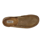 Top view of OluKai Moloa men’s leather slip-on shoe in Ray/Toffee
