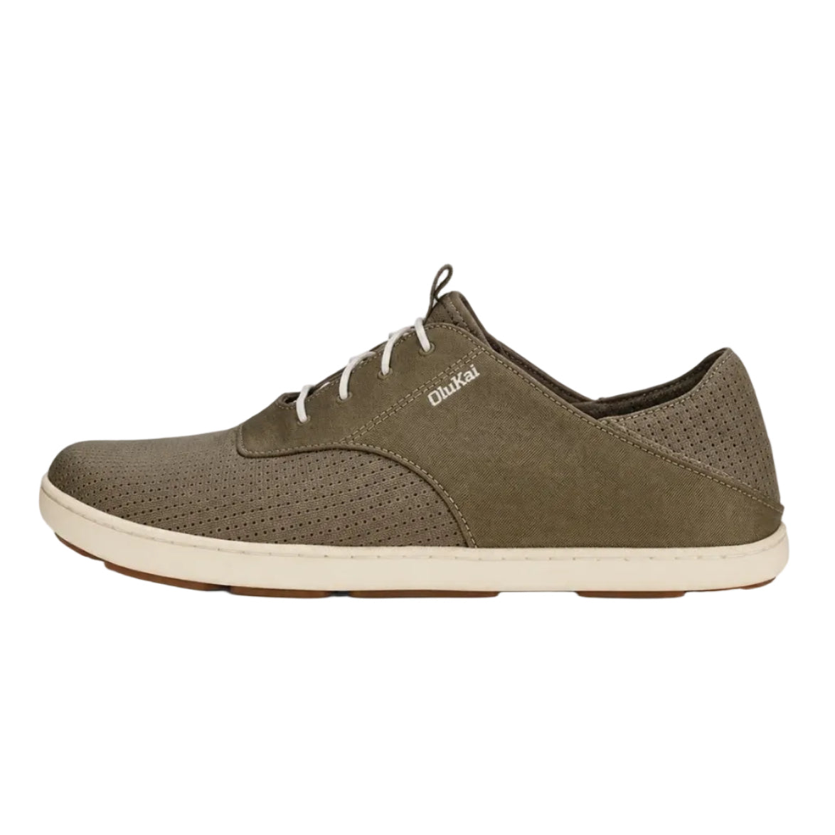 Side view of OluKai Nohea Moku men’s boat shoe in Clay/Tapa