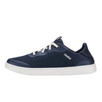 Side view of women’s OluKai Kahakai boat shoes in Trench Blue/Trench Blue